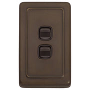 Clip On 2 Gang Switch, Antique Brass Brown