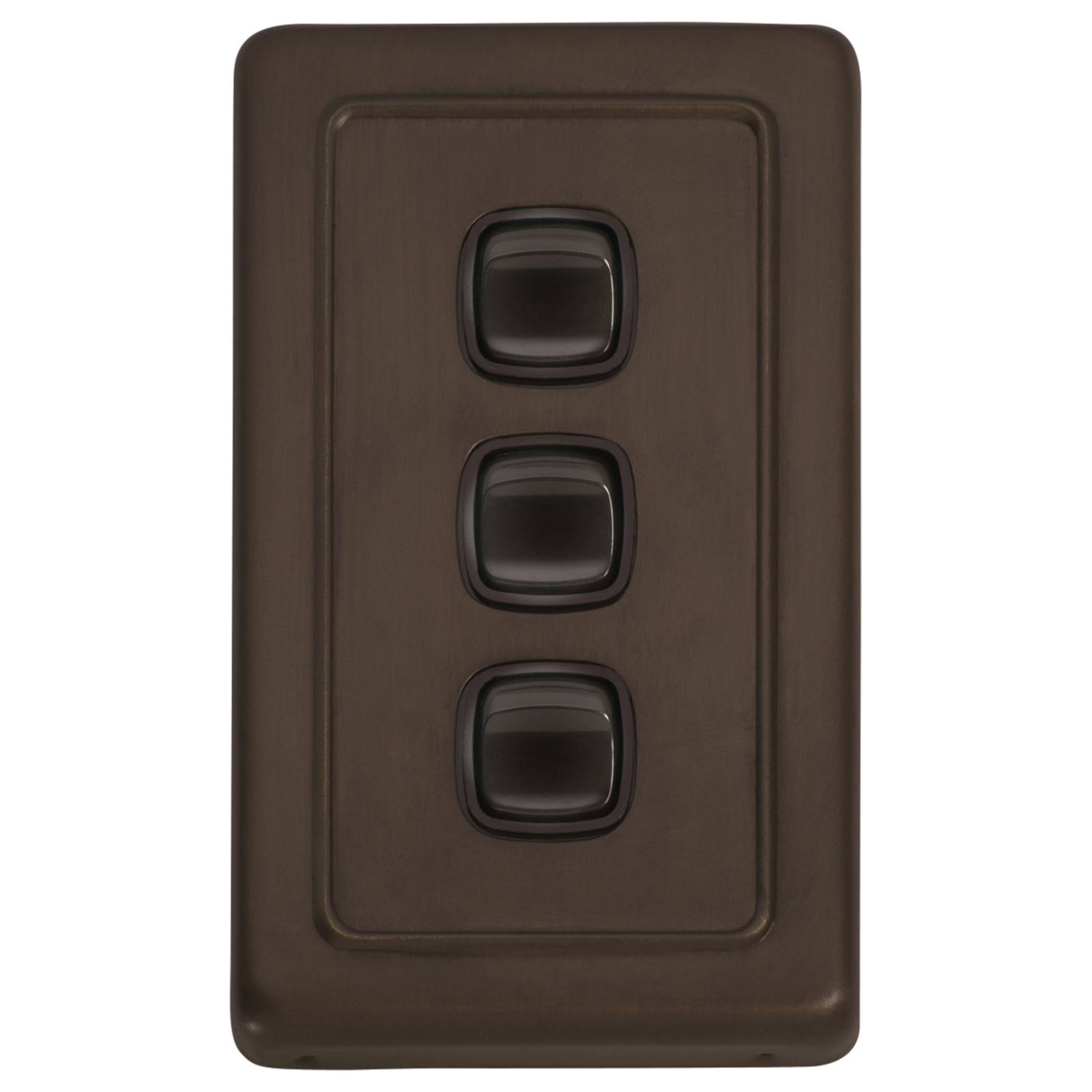Clip On 3 Gang Switch, Antique Brass Brown