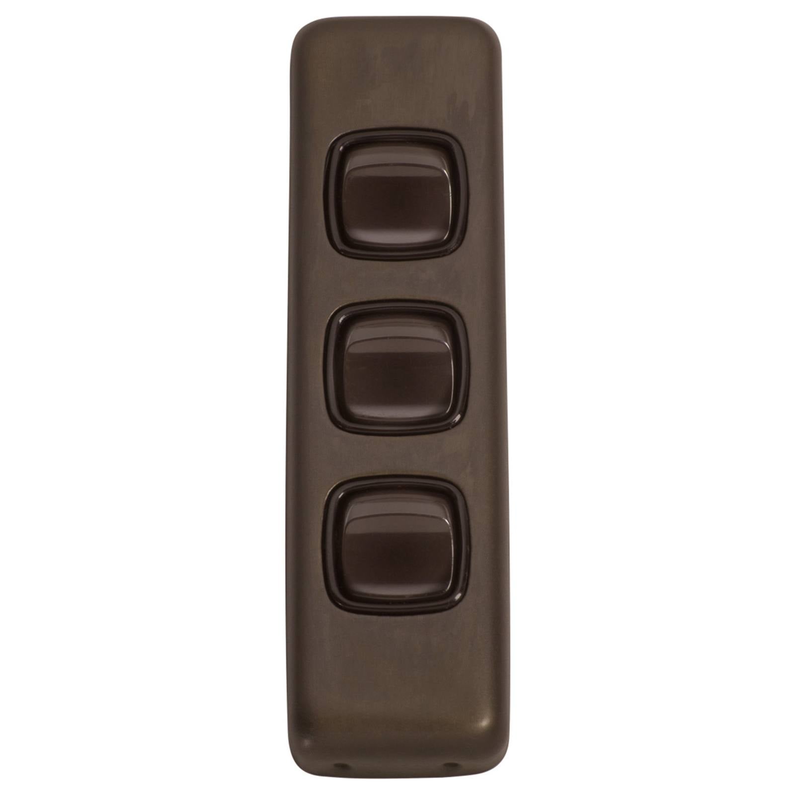Small Clip On 3 Gang Switch, Antique Brass Brown
