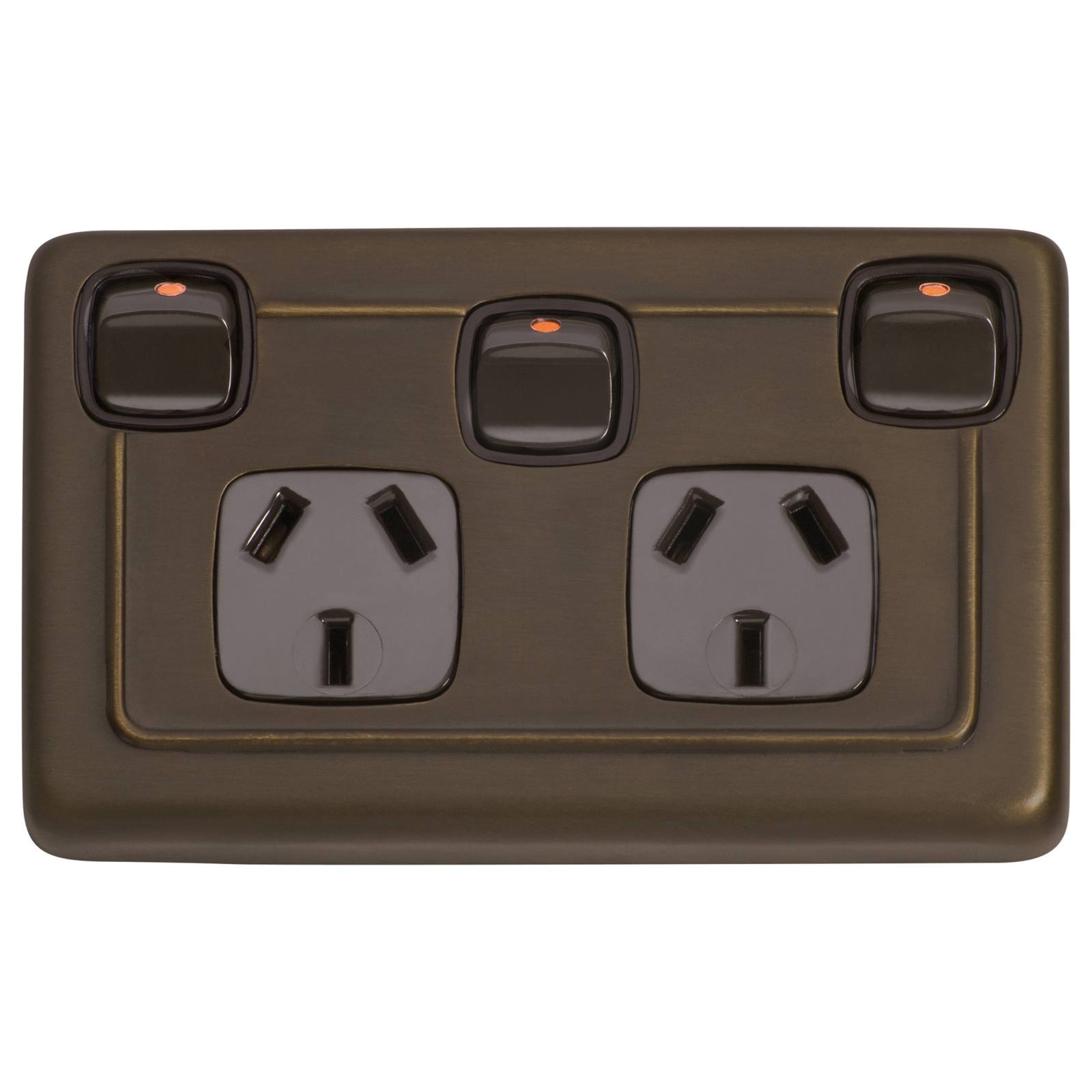 Clip On Double Power Point with Switch, Antique Br