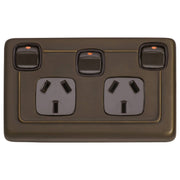 Clip On Double Power Point with Switch, Antique Br