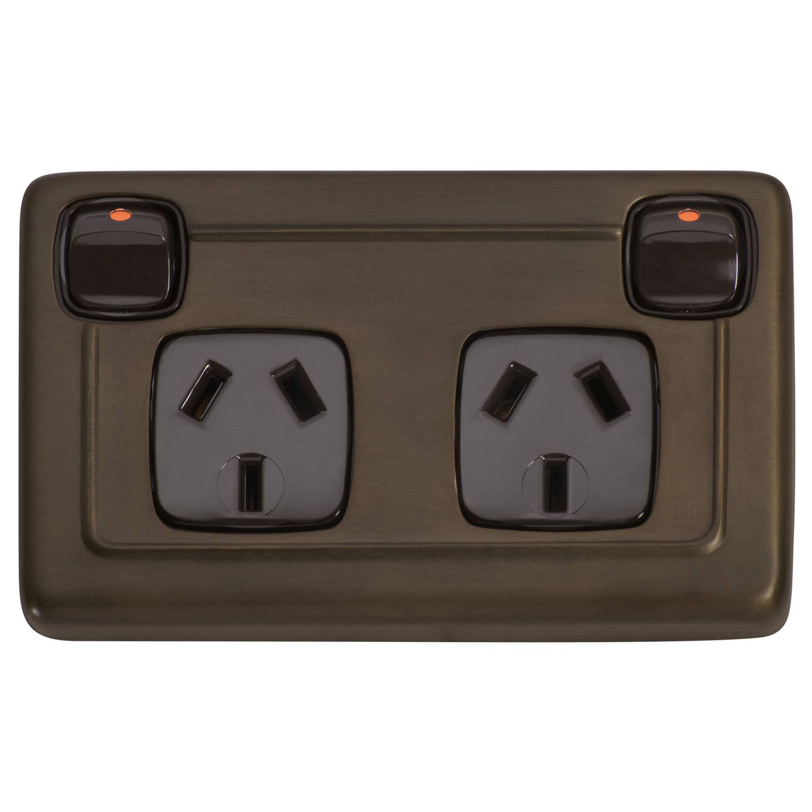 Clip On Double Power Point, Antique Brass Brown