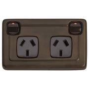 Clip On Double Power Point, Antique Brass Brown