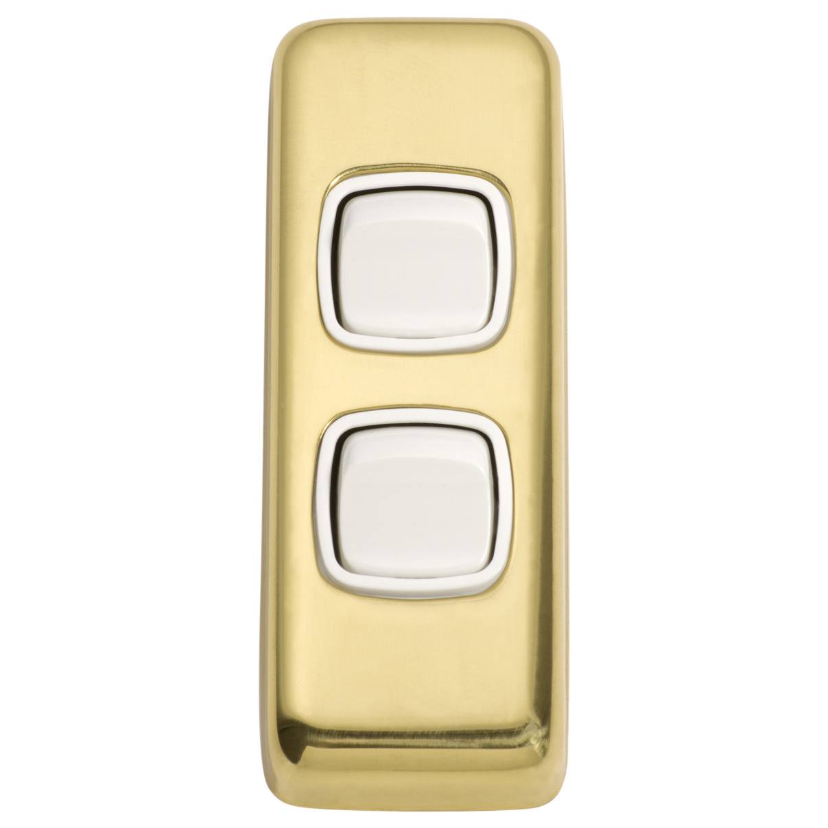 Small Clip On 2 Gang Switch, Polished Brass White