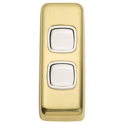 Small Clip On 2 Gang Switch, Polished Brass White