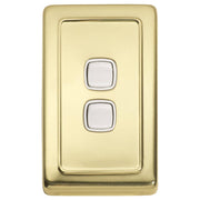 Clip On 2 Gang Switch, Polished Brass White