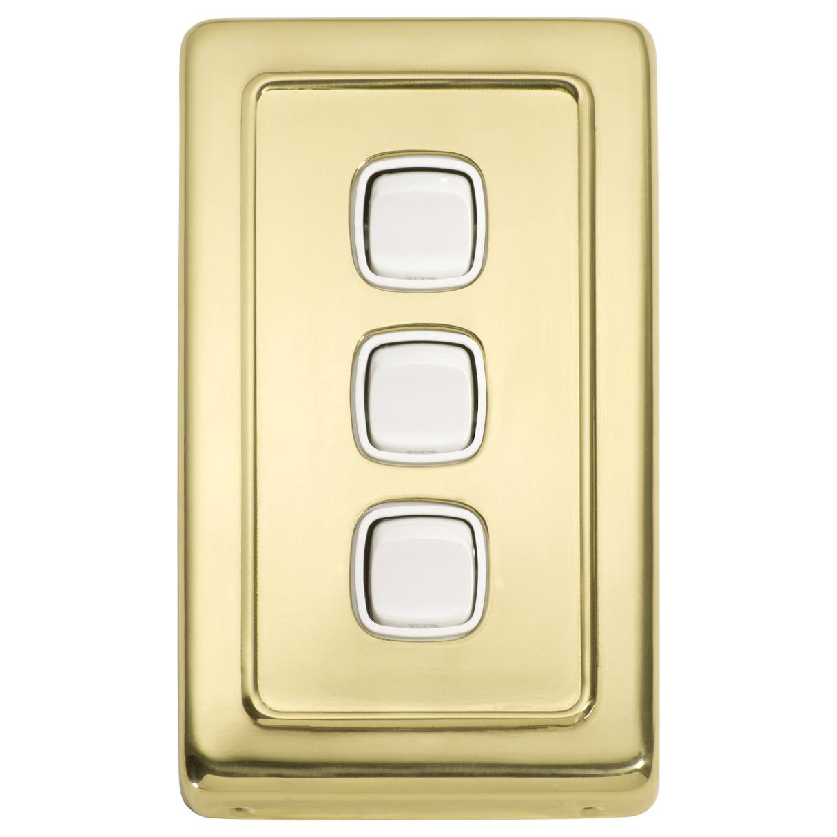 Clip On 3 Gang Switch, Polished Brass White