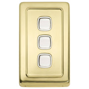 Clip On 3 Gang Switch, Polished Brass White