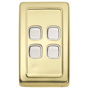 Clip On 4 Gang Switch, Polished Brass White