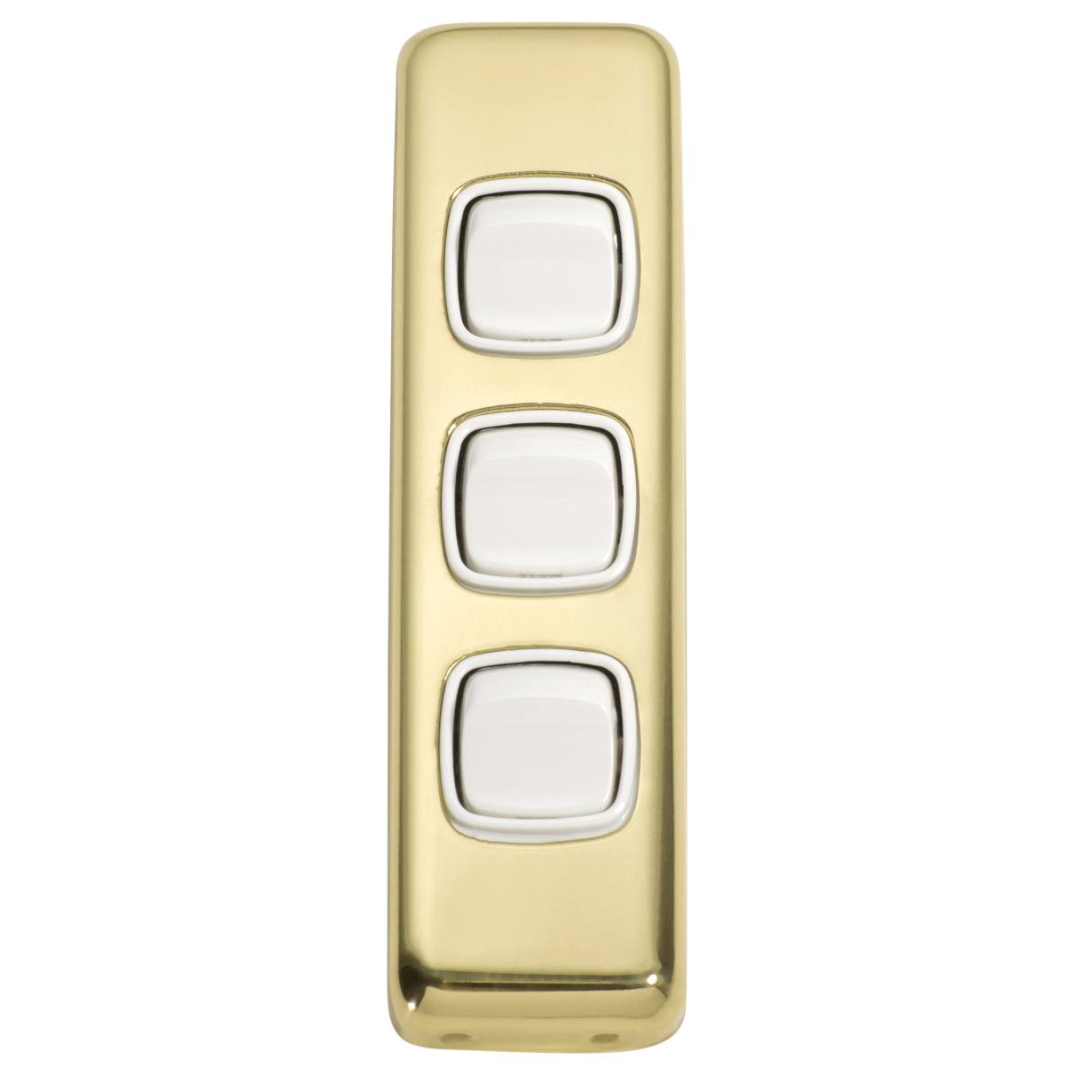 Small Clip On 3 Gang Switch, Polished Brass White