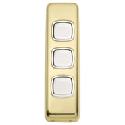 Small Clip On 3 Gang Switch, Polished Brass White