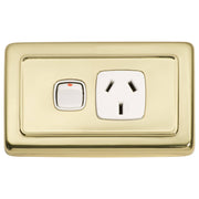 Clip On Single Power Point, Polished Brass White
