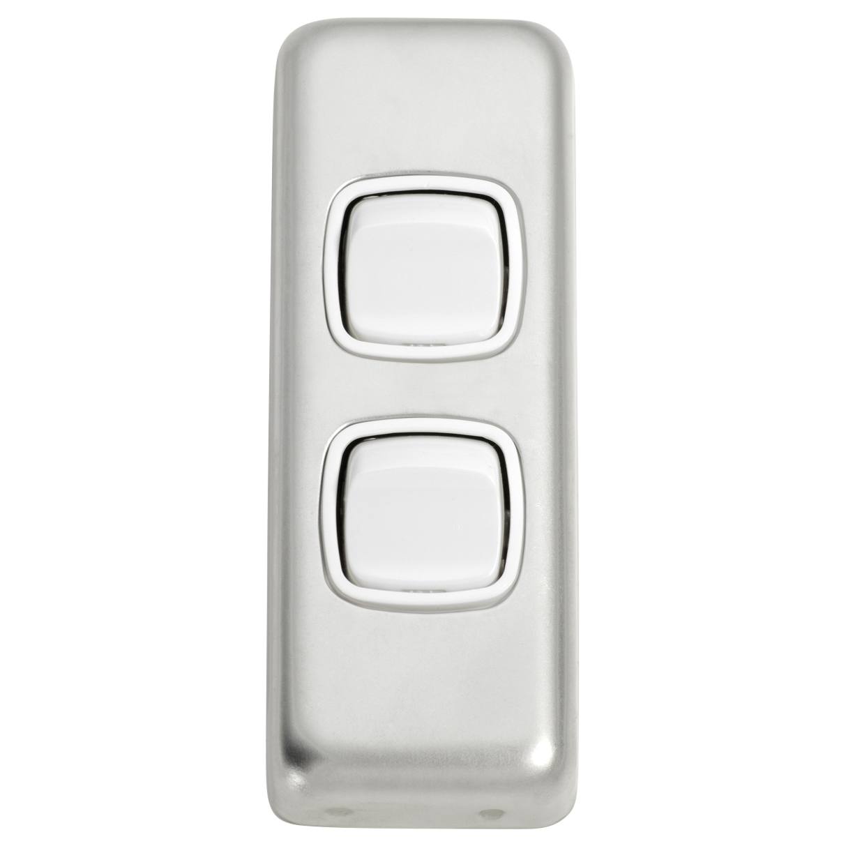 Small Clip On 2 Gang Switch, Satin Chrome White