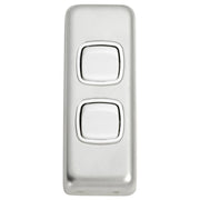 Small Clip On 2 Gang Switch, Satin Chrome White