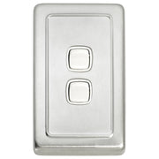 Clip On 2 Gang Switch, Satin Chrome White