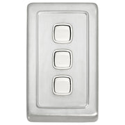 Clip On 3 Gang Switch, Satin Chrome White