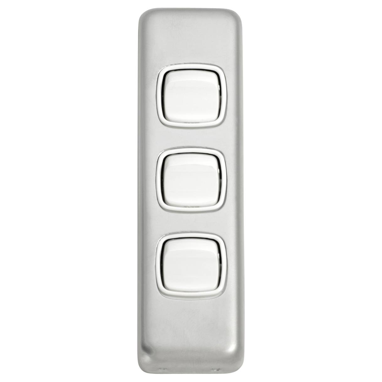 Small Clip On 3 Gang Switch, Satin Chrome White
