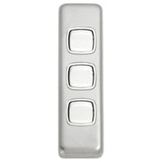 Small Clip On 3 Gang Switch, Satin Chrome White