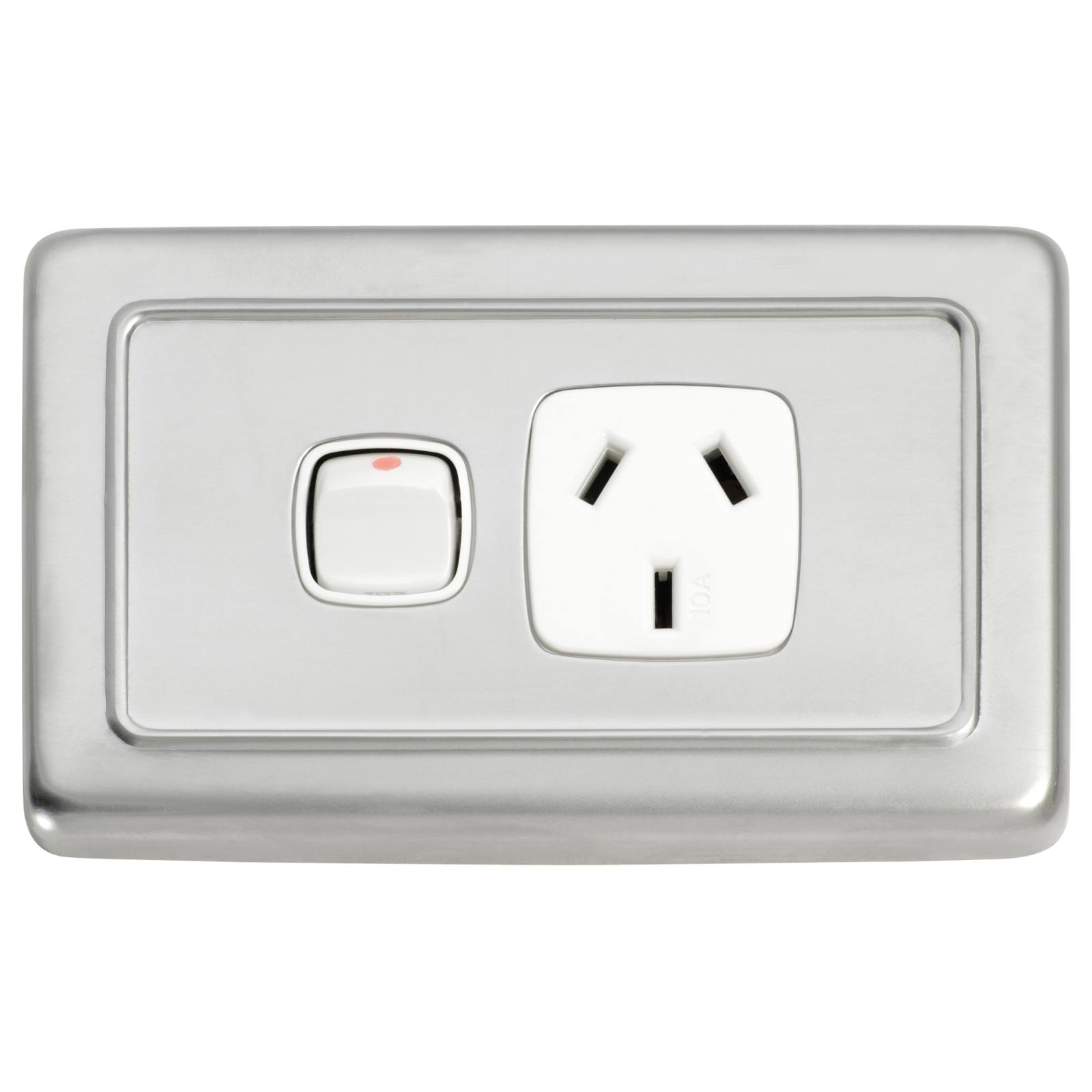 Clip On Single Power Point, Satin Chrome White