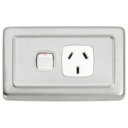 Clip On Single Power Point, Satin Chrome White