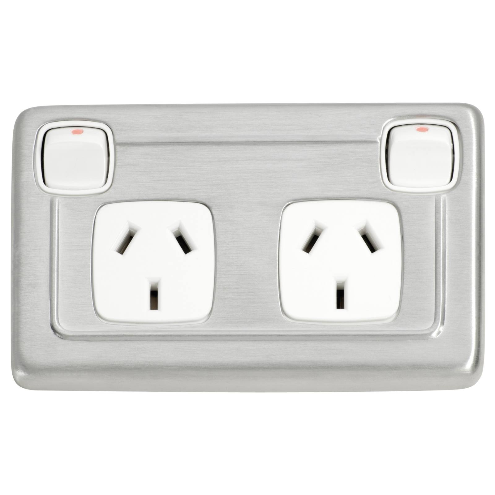 Clip On Double Power Point, Satin Chrome White