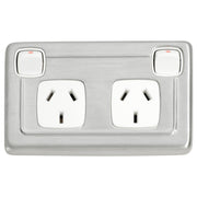 Clip On Double Power Point, Satin Chrome White