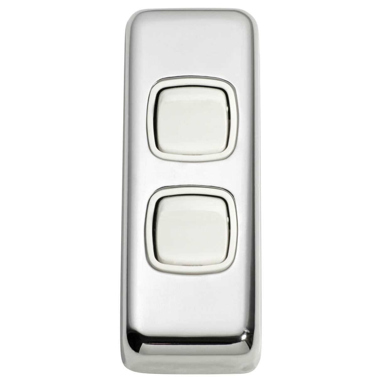 Small Clip On 2 Gang Switch, Chrome White