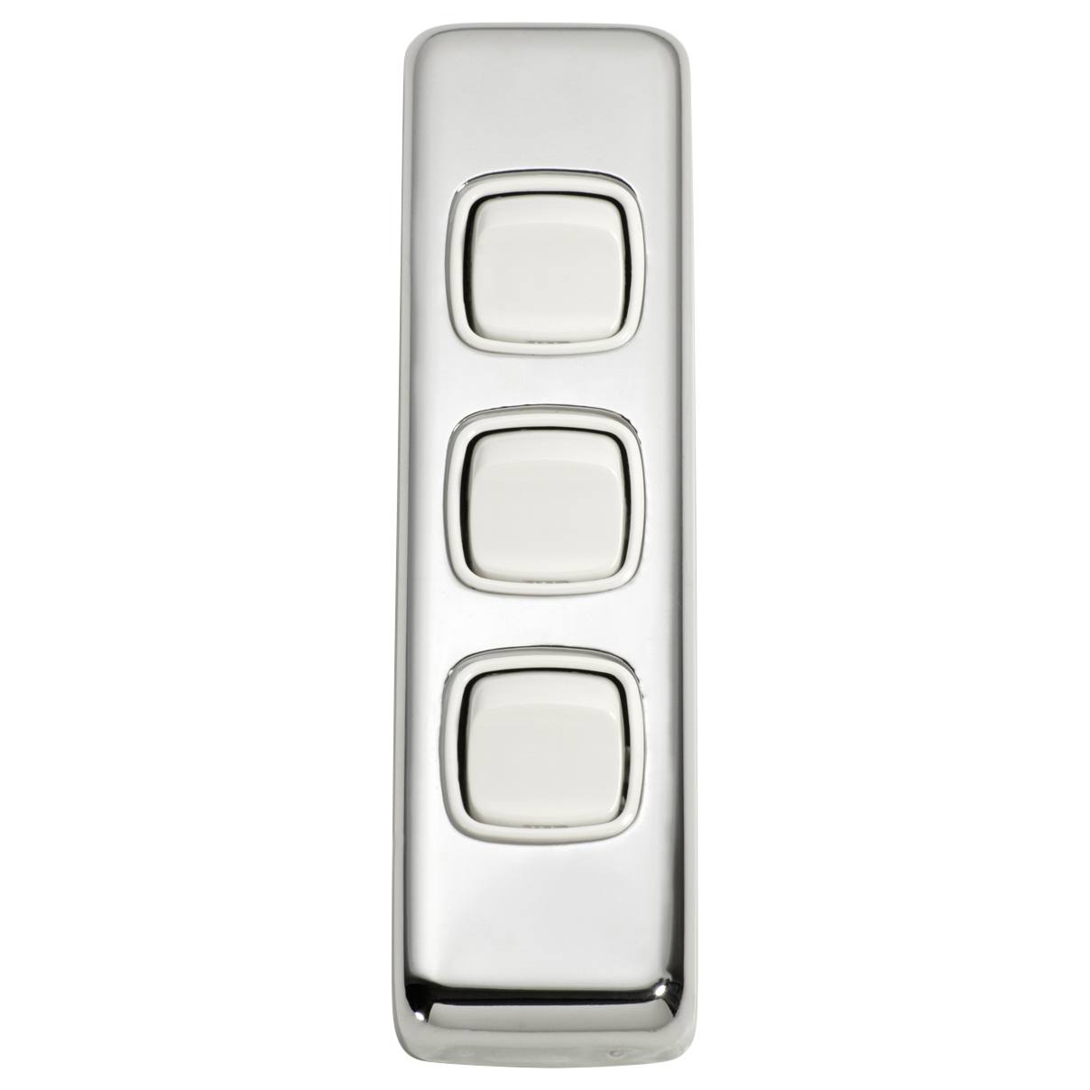 Small Clip On 3 Gang Switch, Chrome White