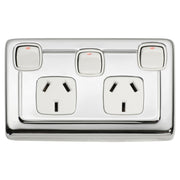Socket Flat Plate Rocker Doubl With Switch White Chrome