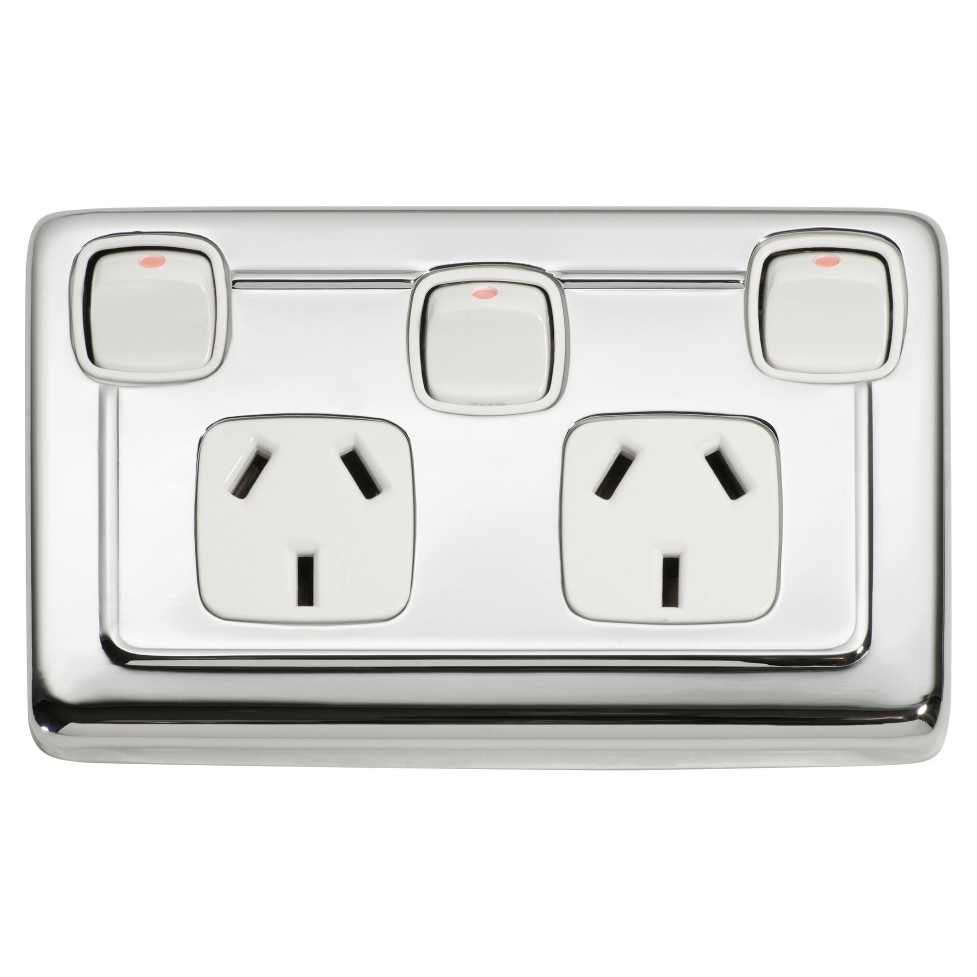 Socket Flat Plate Rocker Doubl With Switch White Chrome