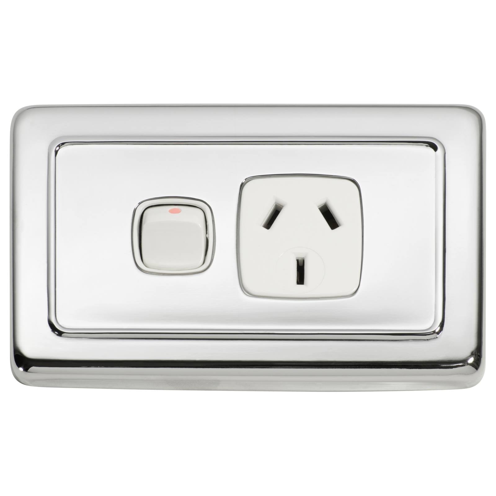 Clip On Single Power Point, Chrome White