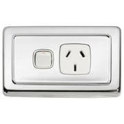 Clip On Single Power Point, Chrome White