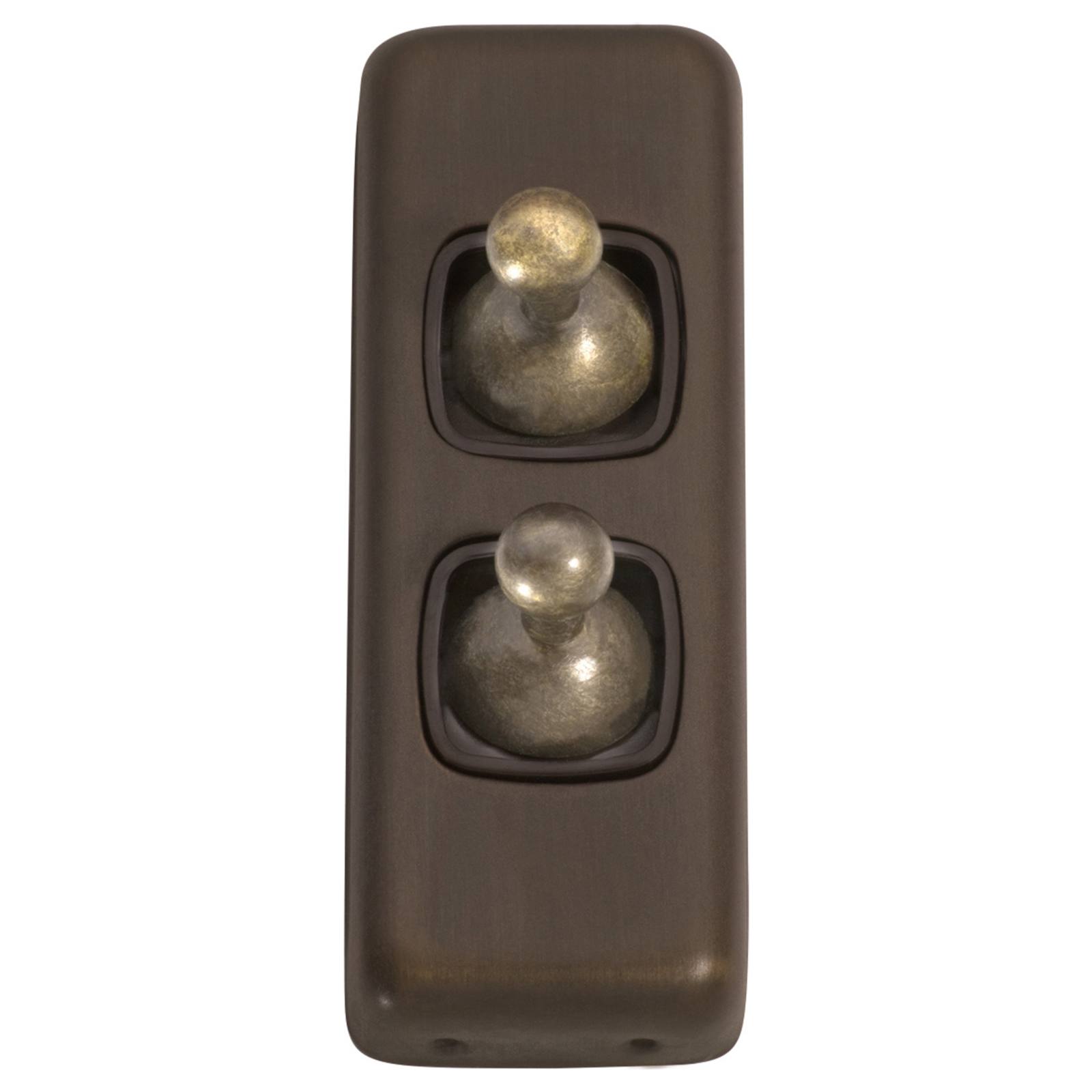 Small Clip On 2 Gang Toggle Switch, Antique Brass