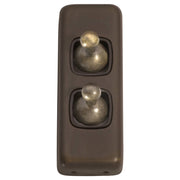 Small Clip On 2 Gang Toggle Switch, Antique Brass