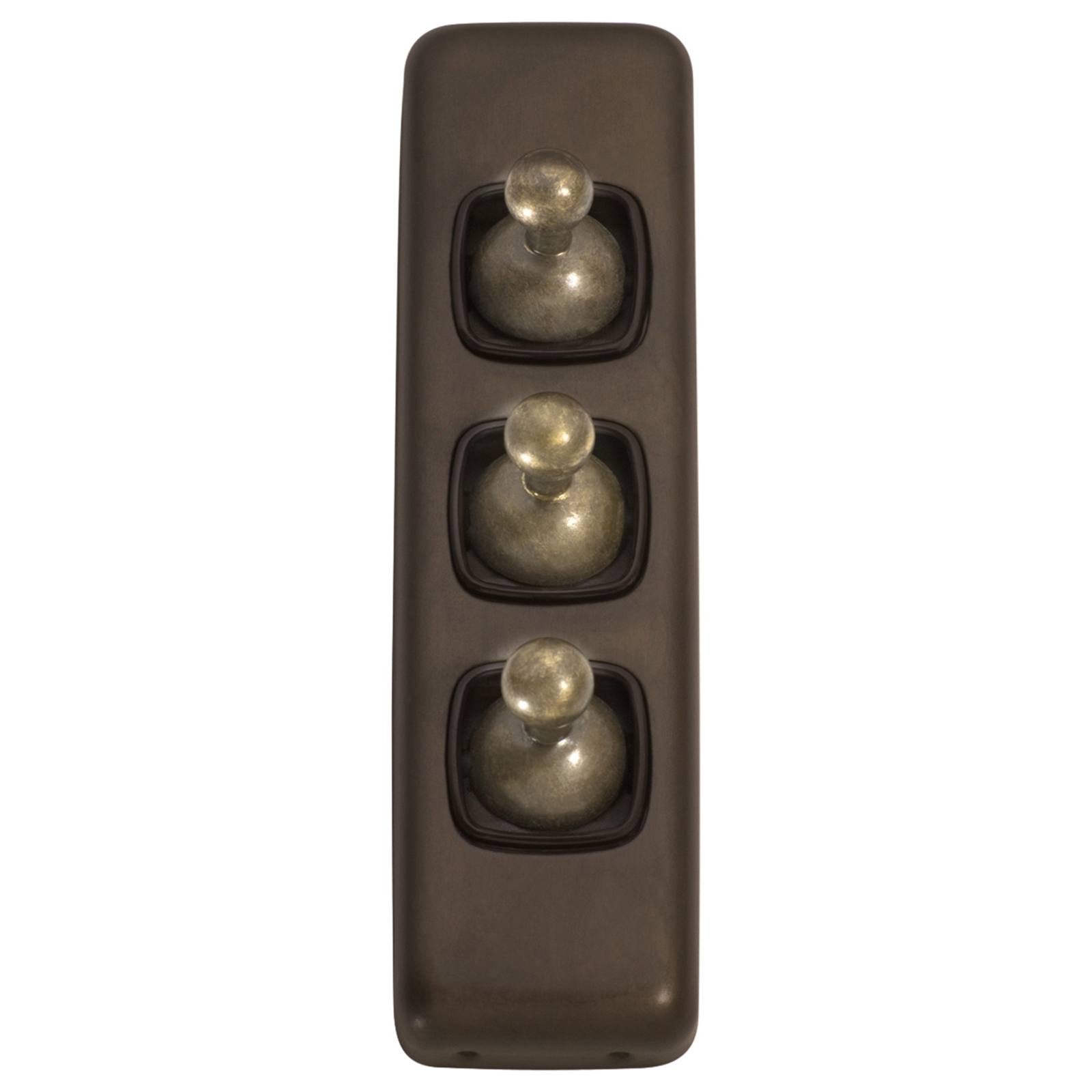 Small Clip On 3 Gang Toggle Switch, Antique Brass