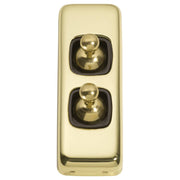 Small Clip On 2 Gang Toggle Switch, Polished Brass