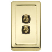 Clip On 2 Gang Toggle Switch, Polished Brass Brown