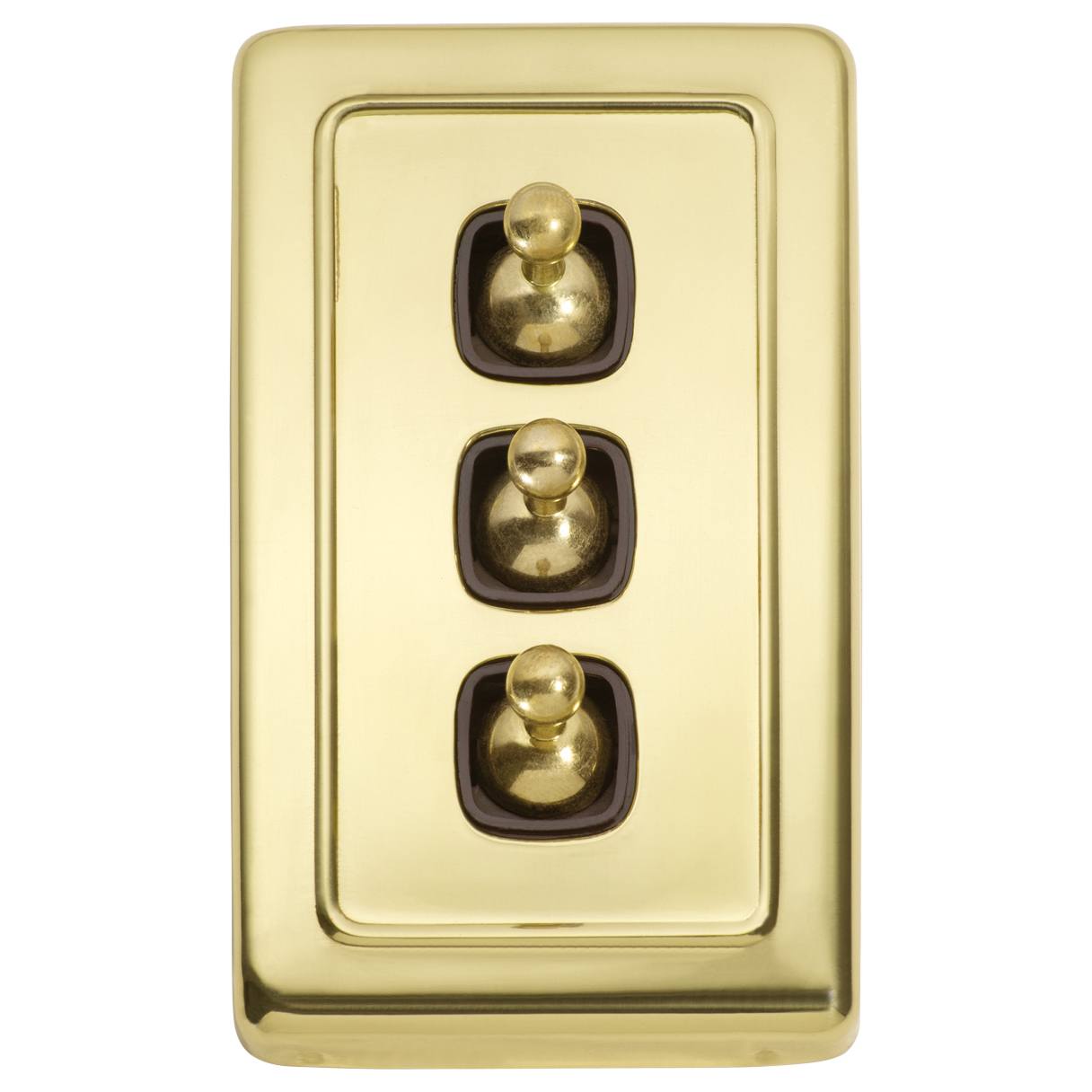 Clip On 3 Gang Toggle Switch, Polished Brass Brown