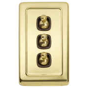 Clip On 3 Gang Toggle Switch, Polished Brass Brown