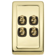 Clip On 4 Gang Toggle Switch, Polished Brass Brown