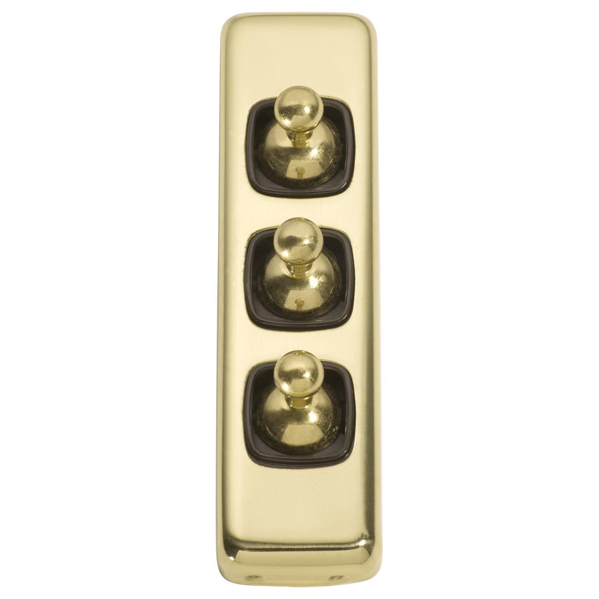Small Clip On 3 Gang Toggle Switch, Polished Brass