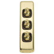 Small Clip On 3 Gang Toggle Switch, Polished Brass