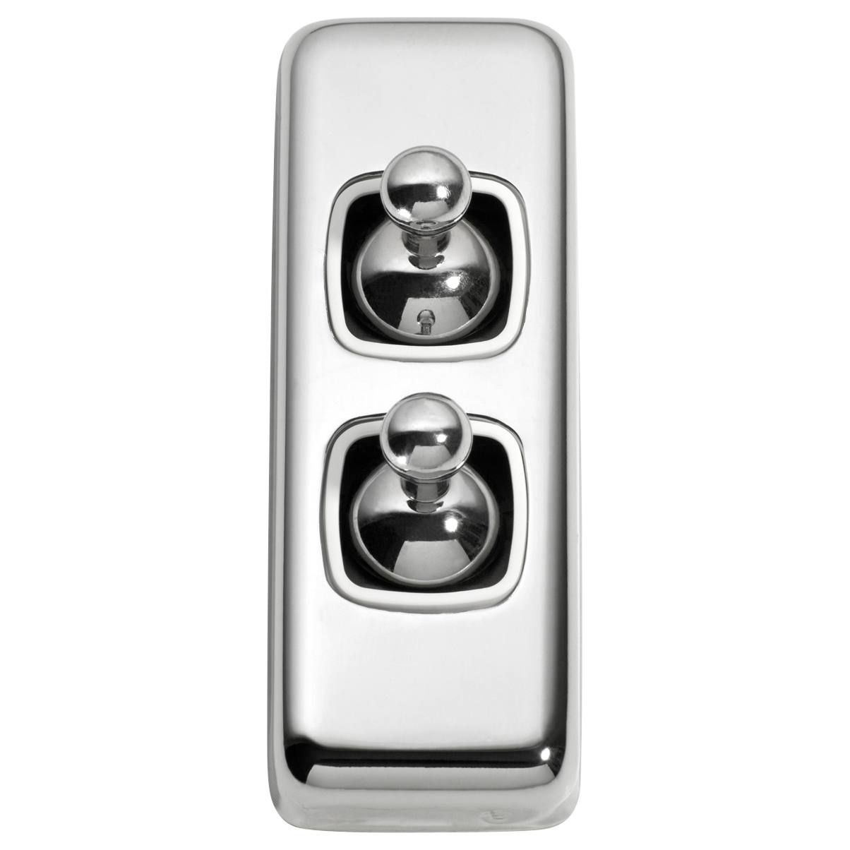 Small Clip On 2 Gang Toggle Switch, Chrome & White