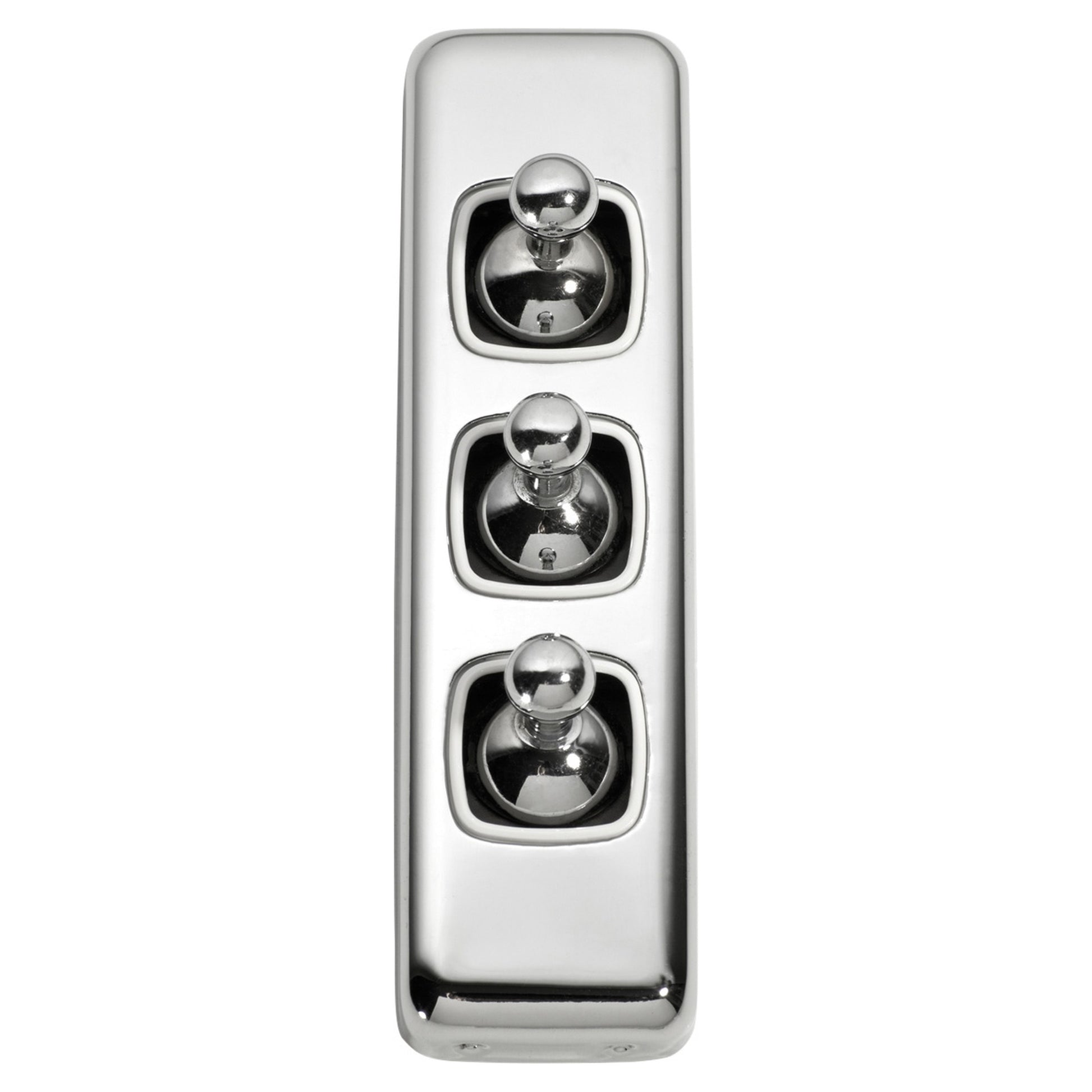 Switch Flat Plate Toggle 3 Gan White Chrome Plated