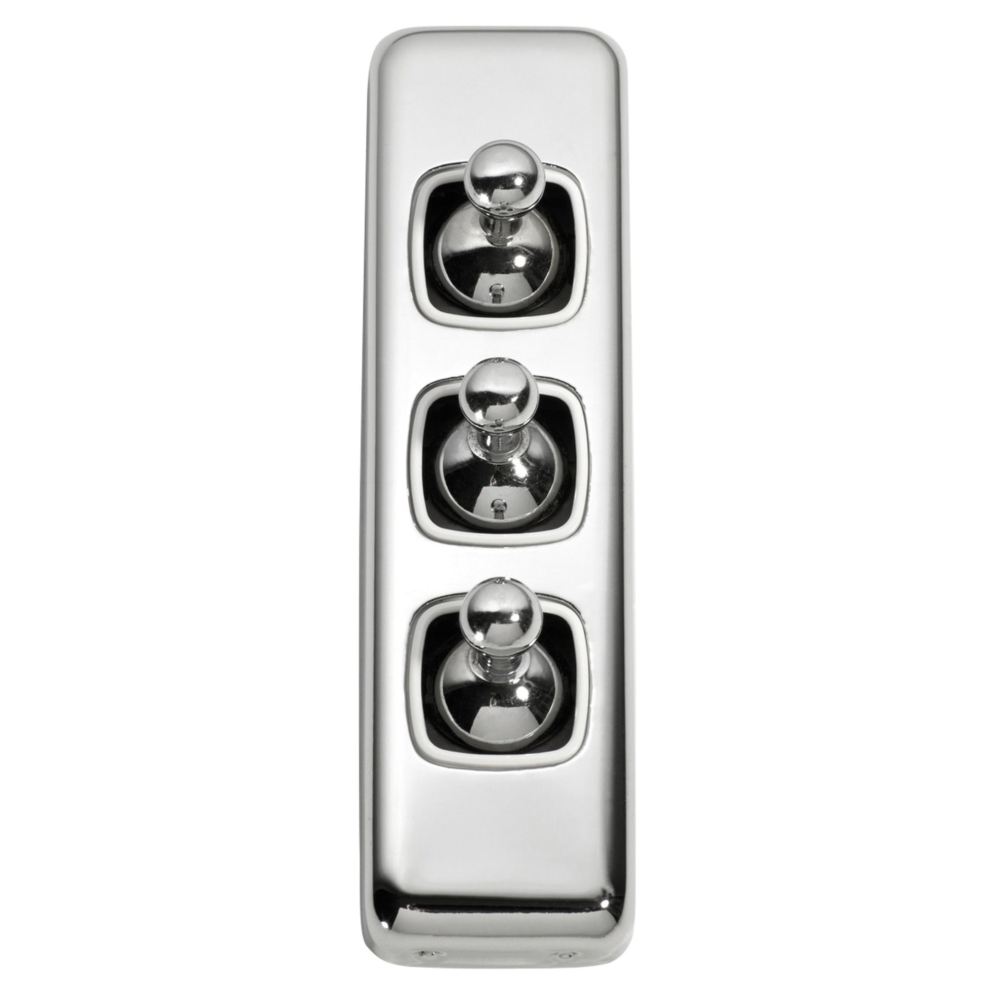Switch Flat Plate Toggle 3 Gan White Chrome Plated