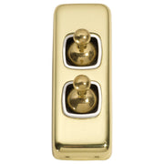 Small Clip On 2 Gang Toggle Switch, Polished Brass
