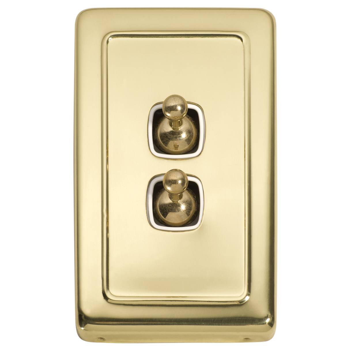 Clip On 2 Gang Toggle Switch, Polished Brass White