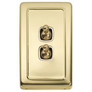 Clip On 2 Gang Toggle Switch, Polished Brass White