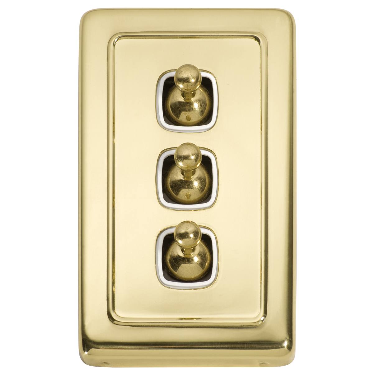 Clip On 3 Gang Toggle Switch, Polished Brass White