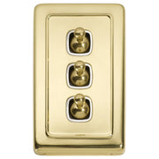 Clip On 3 Gang Toggle Switch, Polished Brass White